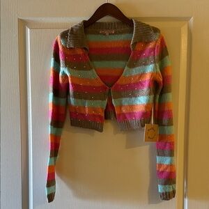 Colorful Striped Cropped Cardigan